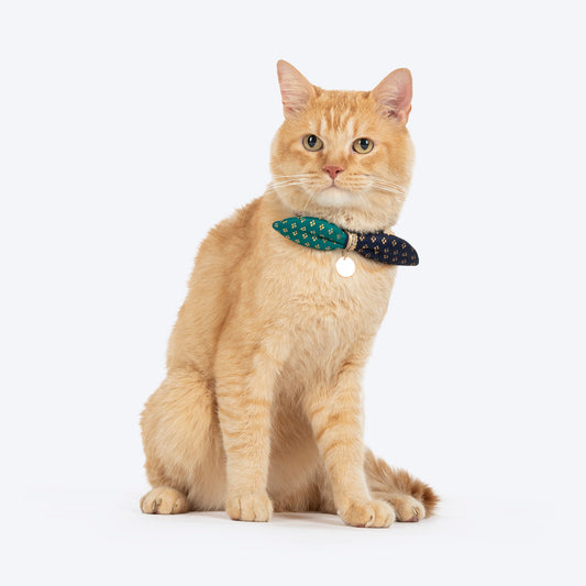 HUFT Shahi Paws Bow Tie With Strap For Cat - Blue & Green - Heads Up For Tails