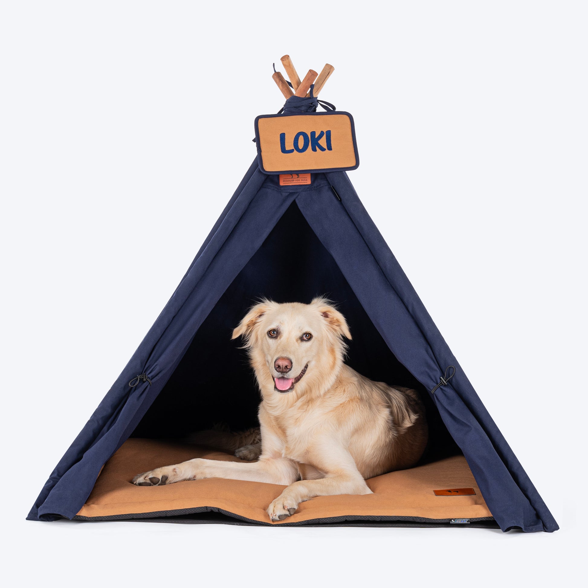 HUFT Personalised Teepee Tent For Dogs and Cats - Navy & Brown - Heads Up For Tails