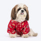 HUFT Personalised Floral Shine Bandhgala with Pocket Square and Pearl Buttons For Dog - Red_03