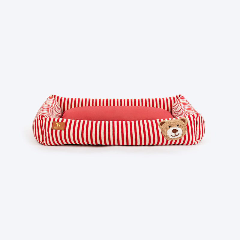 HUFT Bear Stripes Lounger Bed For Dog - Red & Ivory - Heads Up For Tails