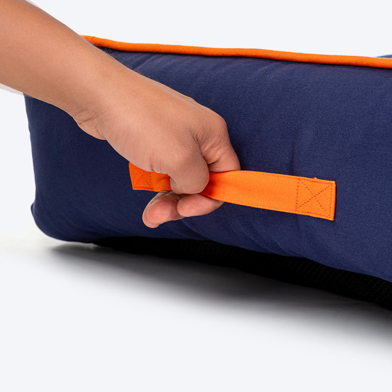 HUFT Woofie Classic Lounger Bed For Dog - Blue & Orange - Heads Up For Tails