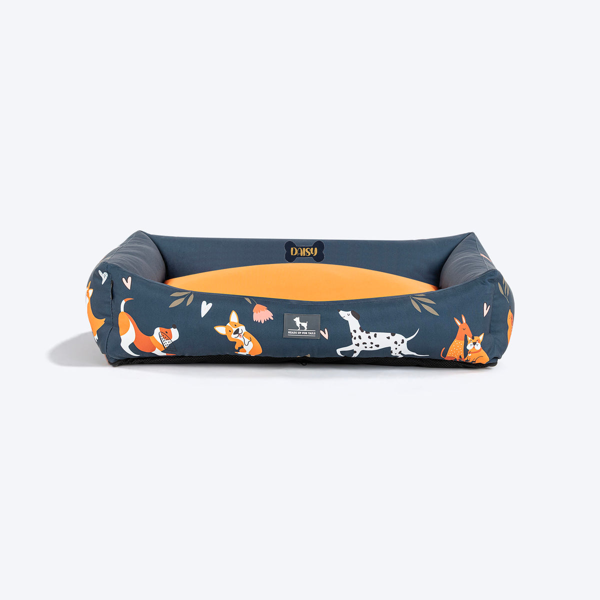 HUFT Personalised Dog In Bloom Lounger Bed For Dog - Navy Blue, Removable Cover, Anti Skid Base