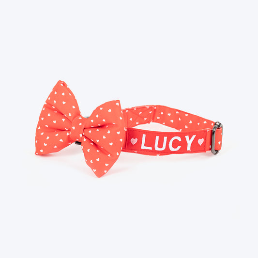 HUFT Personalised Sweethearts Collar With Bow Tie For Dog - Red