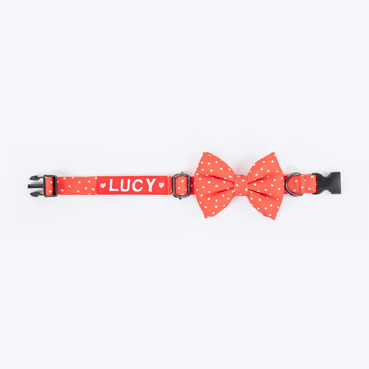 HUFT Personalised Sweethearts Collar With Bow Tie For Dog - Red