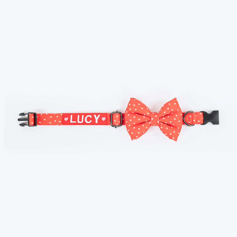 HUFT Personalised Sweethearts Collar With Bow Tie For Dog - Red