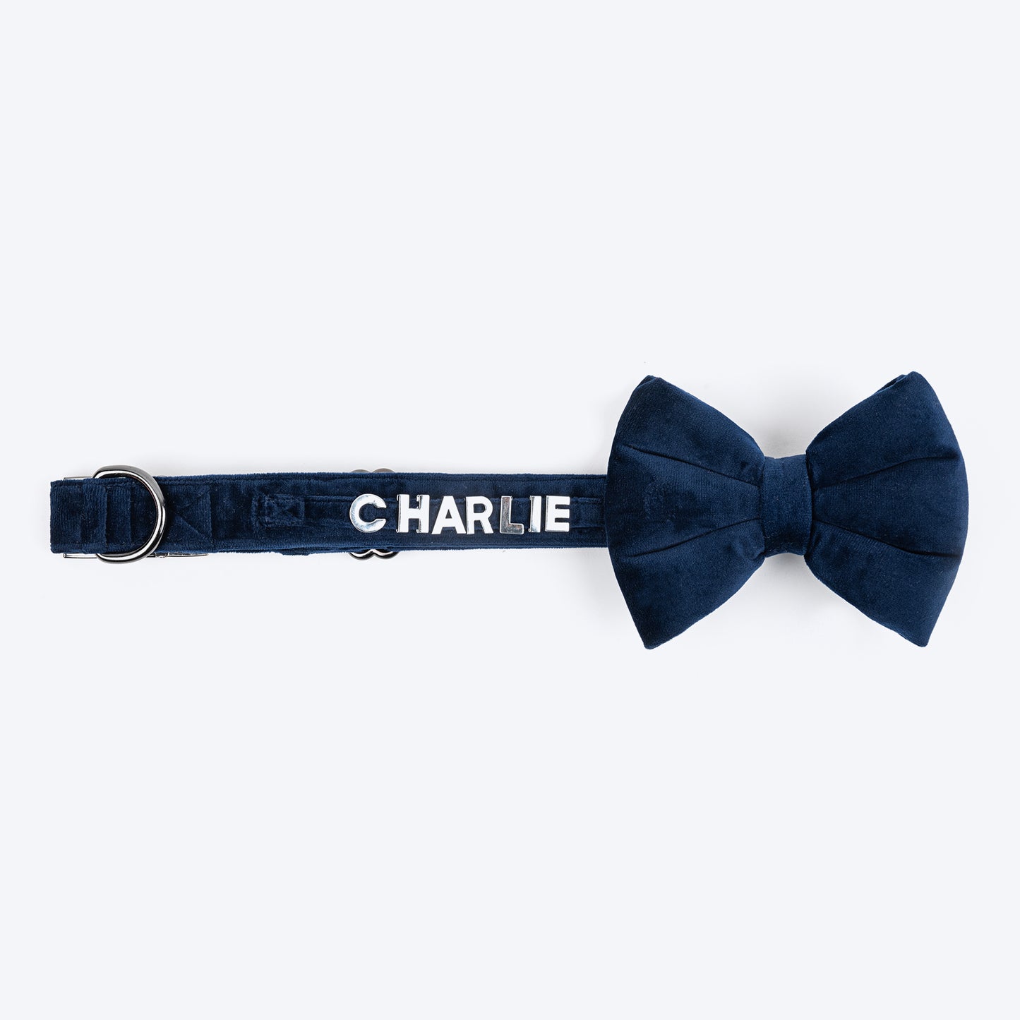 HUFT Personalised Luxe Velvet Fabric Collar With Bow Tie For Dog - Dark Navy