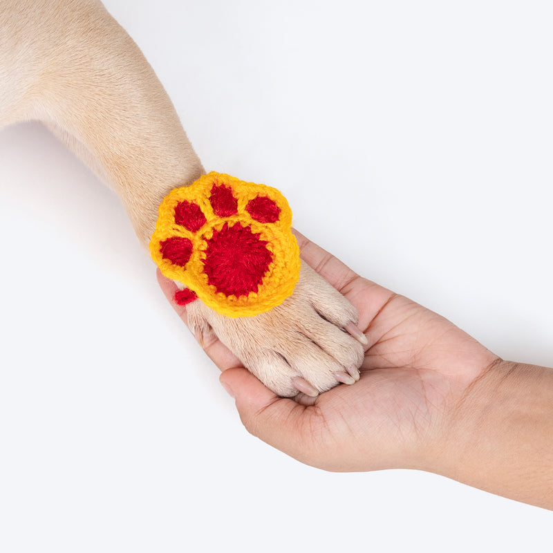 HUFT Furever Bandhan Crochet Rakhi For Cat & Dog - Red & Yellow - Heads Up For Tails