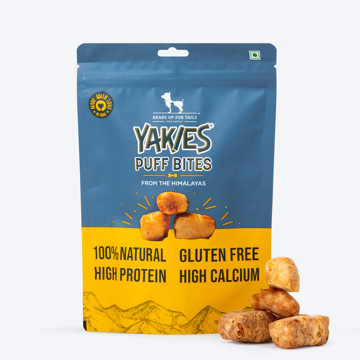 HUFT Yakies Puff Bites 100% Natural Gluten Free Dog Treats - 70 gm, Dental Care, High Protein, Gluten-Free