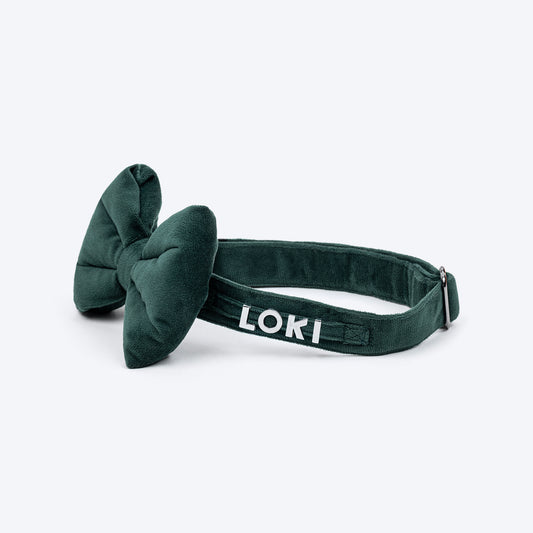 HUFT Personalised Luxe Velvet Fabric Collar With Bow Tie For Dog - Emerald Green