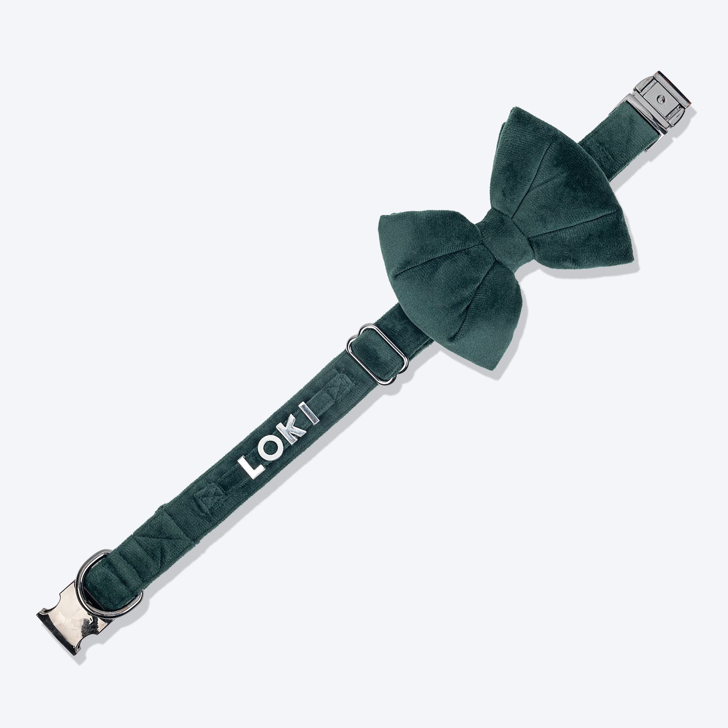 HUFT Personalised Luxe Velvet Fabric Collar With Bow Tie For Dog - Emerald Green