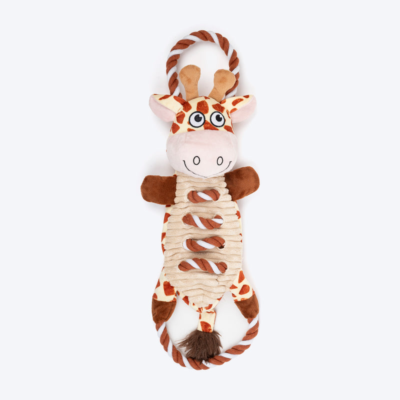 Dash Dog Stripy Giraffe Squeaky Plush Toy For Dog - Brown & Beige - Heads Up For Tails
