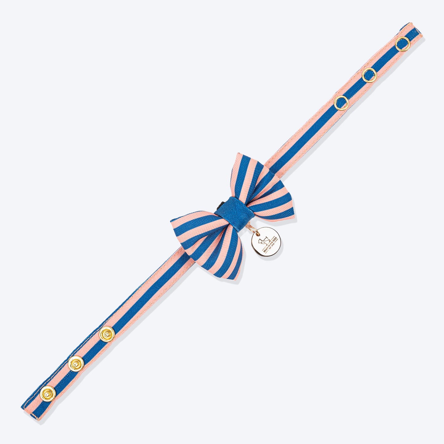 HUFT Happy Stripes Bow Tie With Strap For Cat - Blue & Peach - Heads Up For Tails
