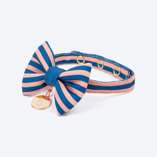 HUFT Happy Stripes Bow Tie With Strap For Cat - Blue & Peach - Heads Up For Tails