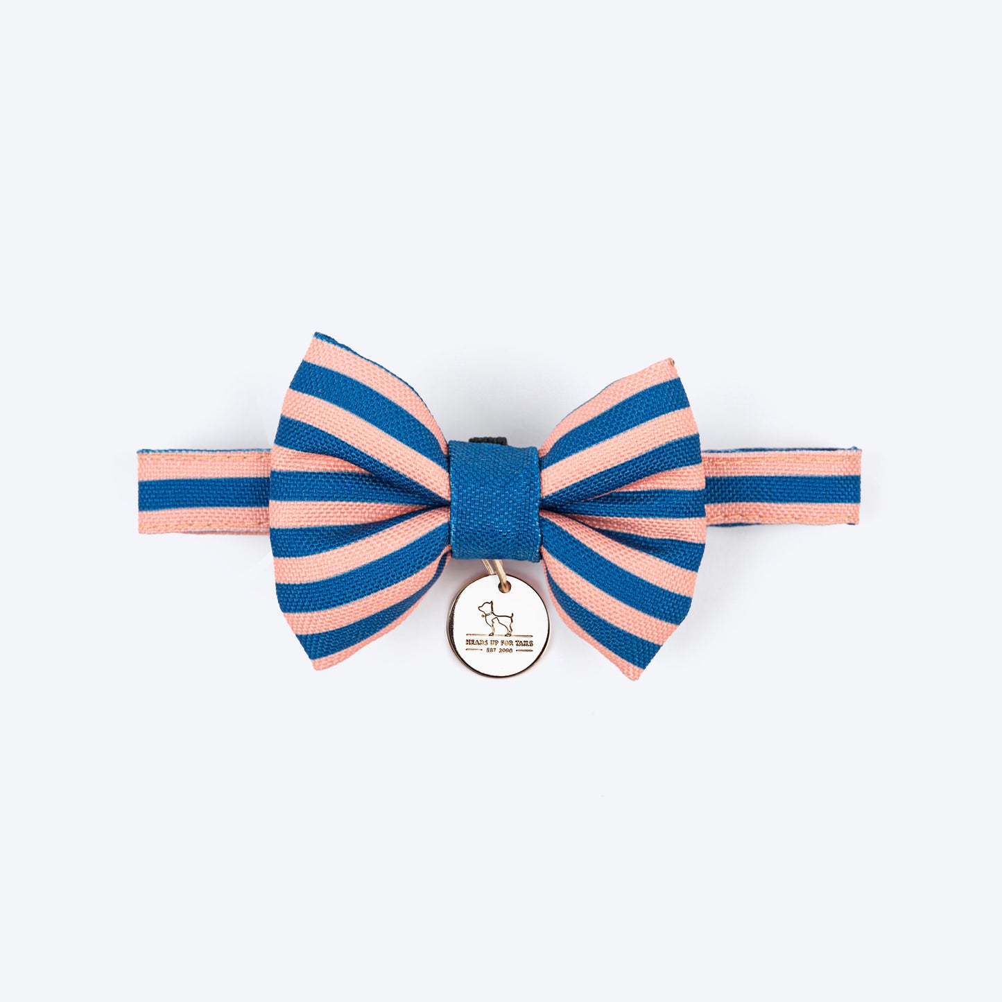 HUFT Happy Stripes Bow Tie With Strap For Cat - Blue & Peach - Heads Up For Tails
