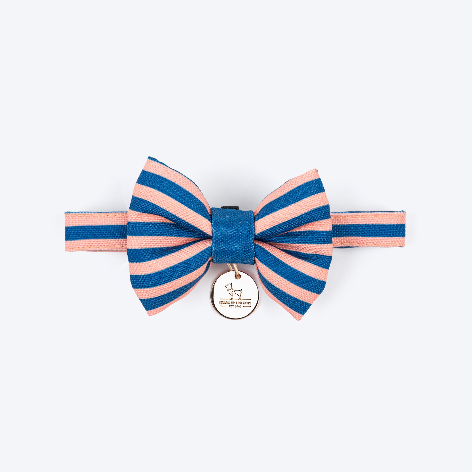 HUFT Happy Stripes Bow Tie With Strap For Cat - Blue & Peach - Heads Up For Tails