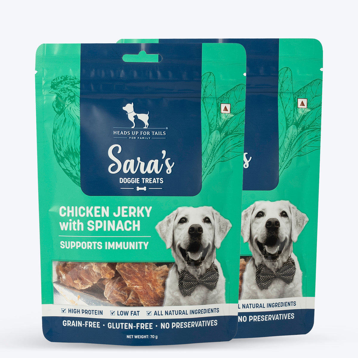 Sara's Chicken Jerky with Spinach Dog Treats Grain-Free 70g