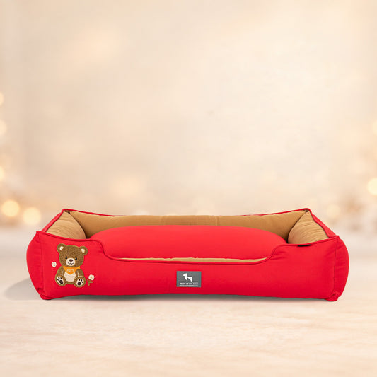 HUFT Bear Hug Classic Lounger Bed For Dog - Red & Brown