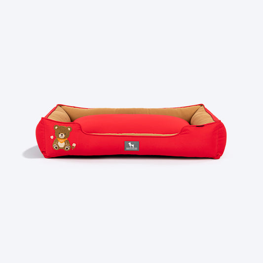 HUFT Bear Hug Classic Lounger Bed For Dog - Red & Brown