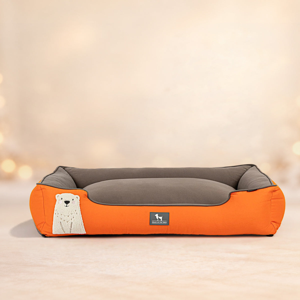 HUFT Cloudy Bear Classic Lounger Bed For Dog - Orange & Grey - Heads Up For Tails