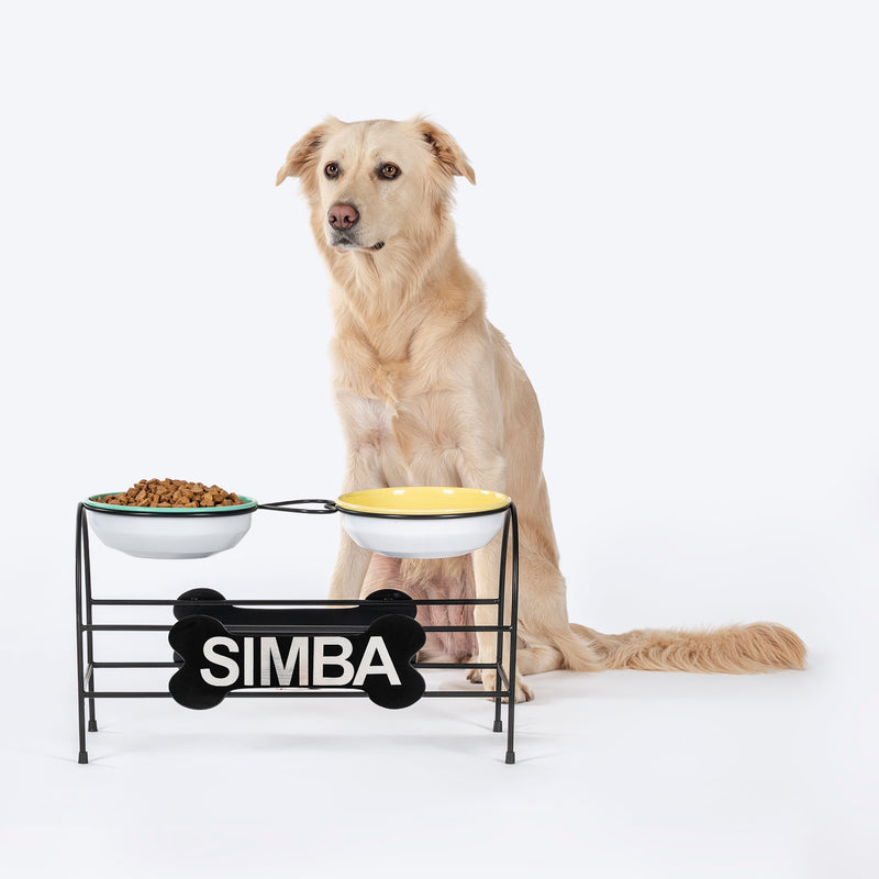 HUFT Personalised Pawlicious Double Diner For Dog - Multicolor - Heads Up For Tails