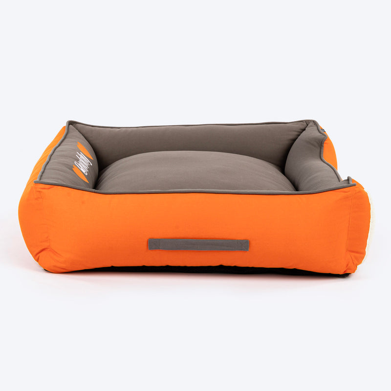 HUFT Personalised Cloudy Bear Classic Lounger Bed For Dog - Orange & Grey - Heads Up For Tails
