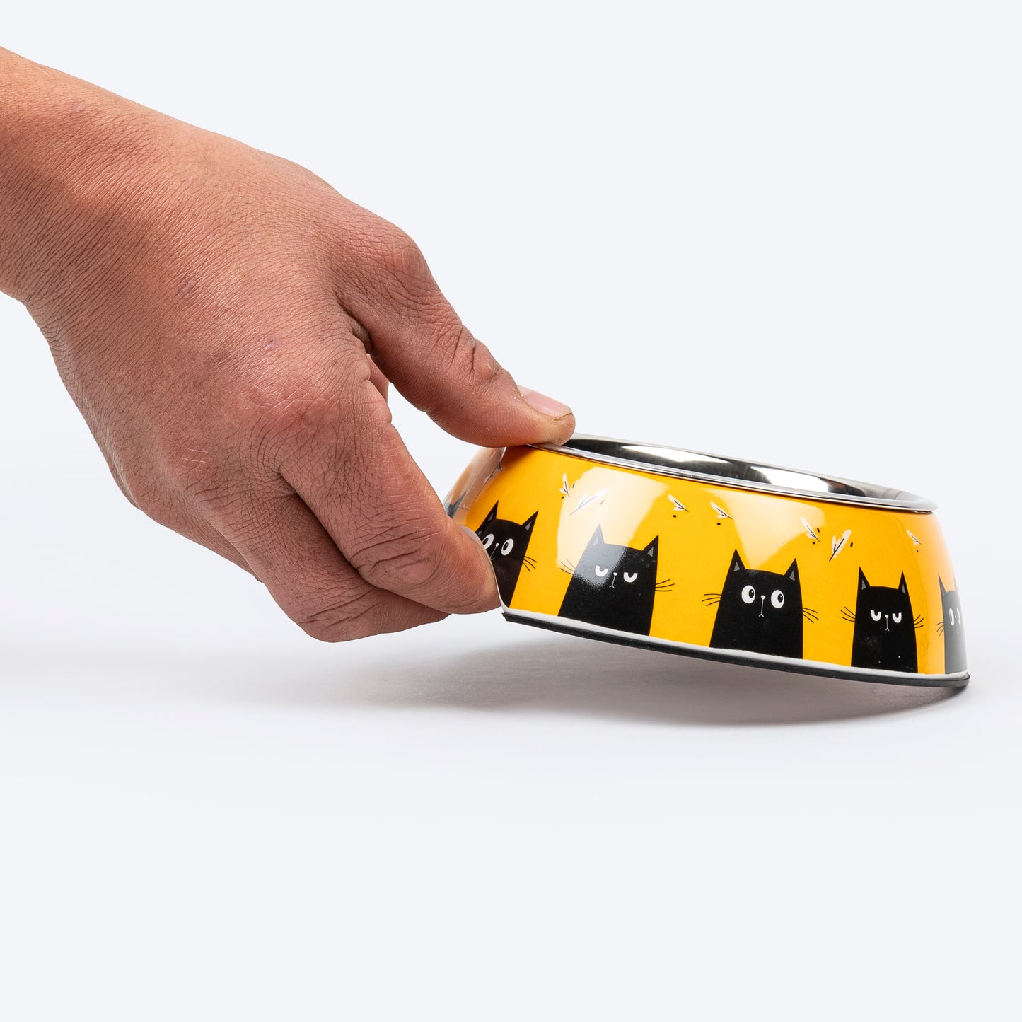 HUFT Buzz & Whiskers Printed Melamine Bowl With Steel Insert For Cat - Chrome Yellow - Heads Up For Tails