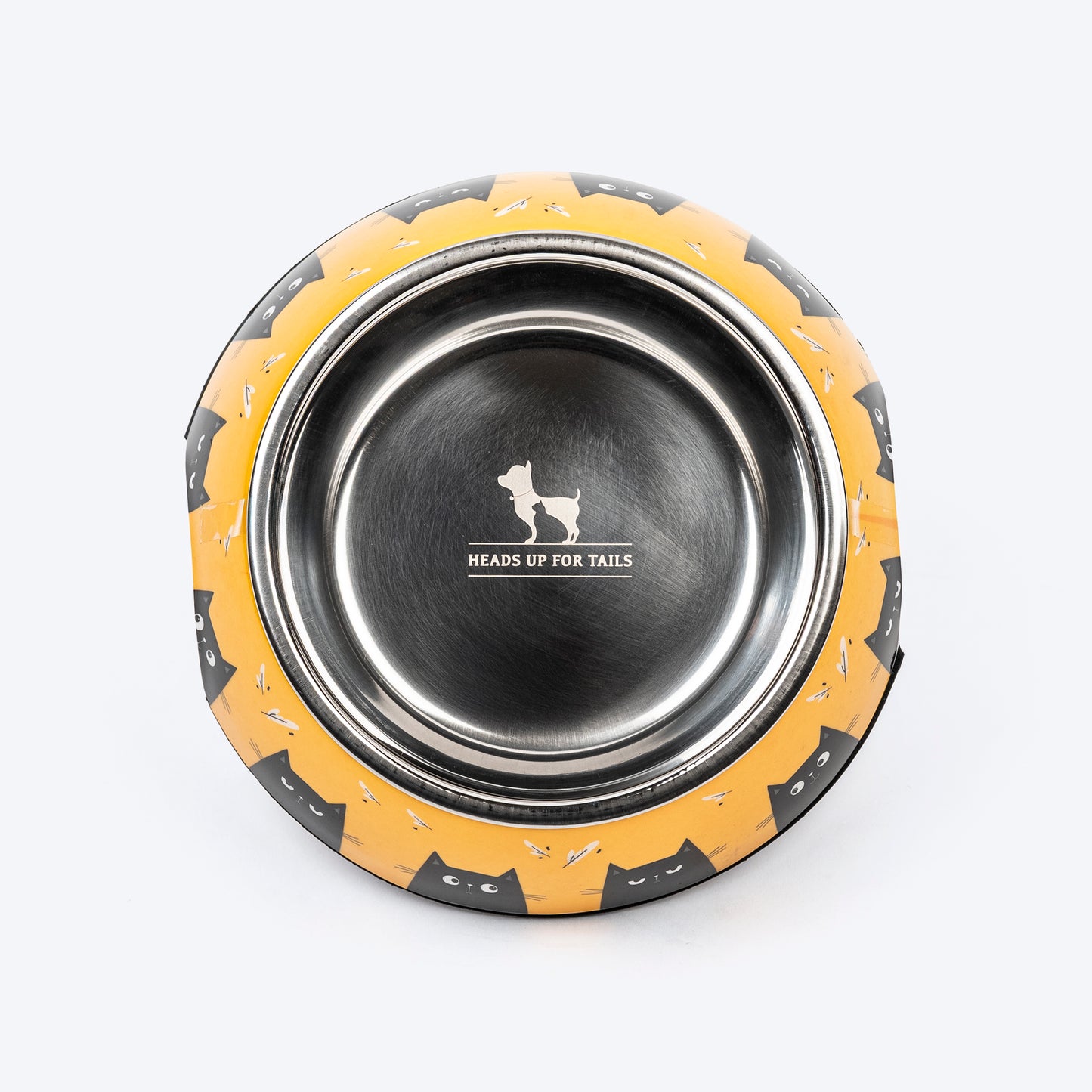 HUFT Buzz & Whiskers Printed Melamine Bowl With Steel Insert For Cat - Chrome Yellow - Heads Up For Tails