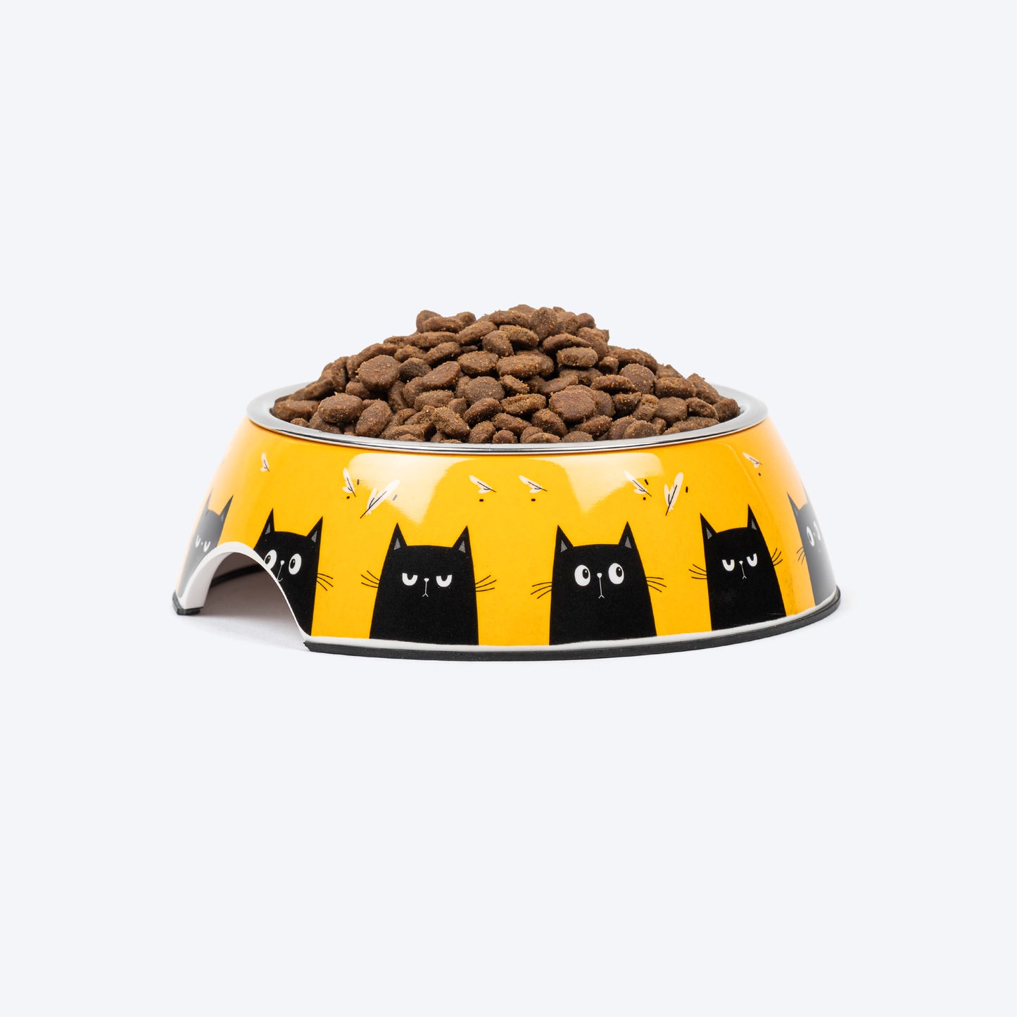 HUFT Buzz & Whiskers Printed Melamine Bowl With Steel Insert For Cat - Chrome Yellow - Heads Up For Tails