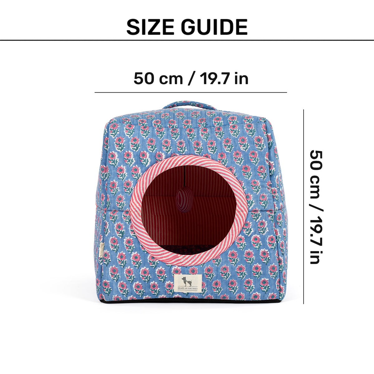 HUFT Jaipuri Phool Block-Printed Tent For Cat - Blue & Pink