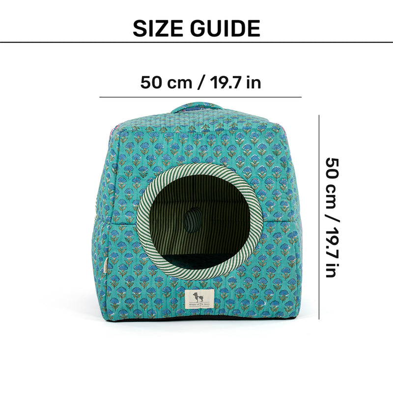 HUFT Jaipuri Gul Block-Printed Tent For Cat - Green & Blue