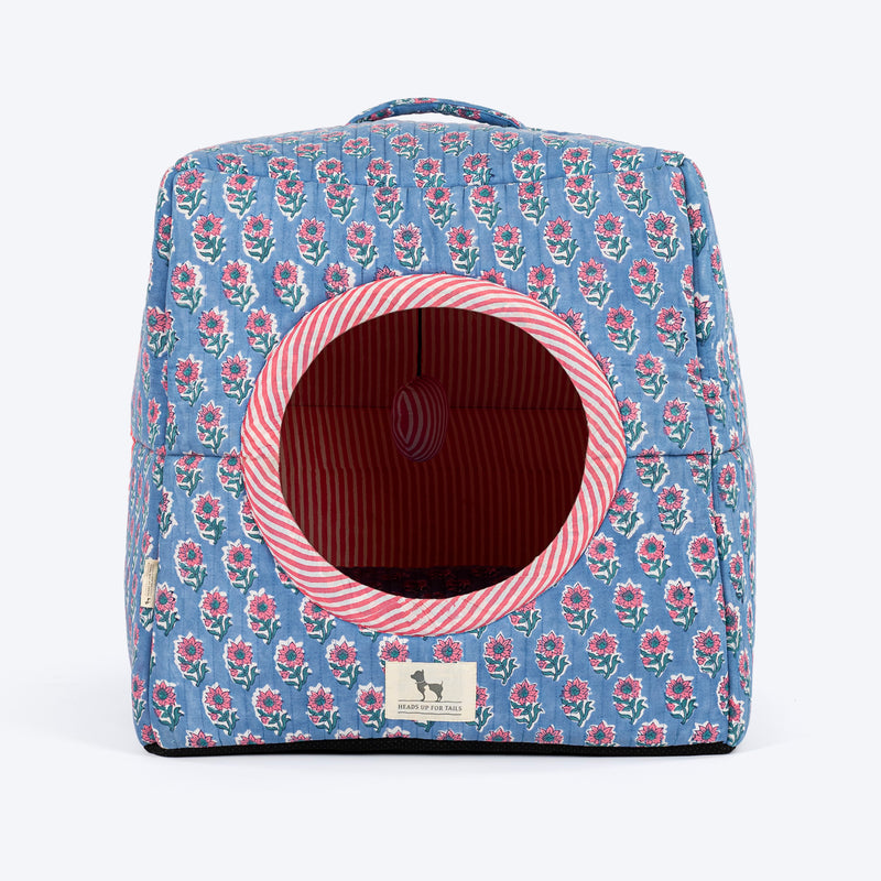 HUFT Jaipuri Phool Block-Printed Tent For Cat - Blue & Pink