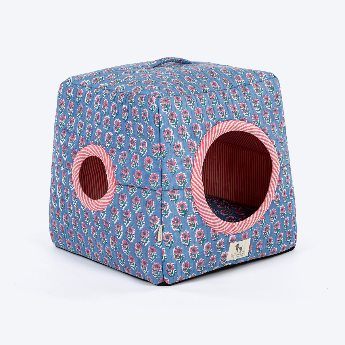 HUFT Jaipuri Phool Block-Printed Tent For Cat - Blue & Pink