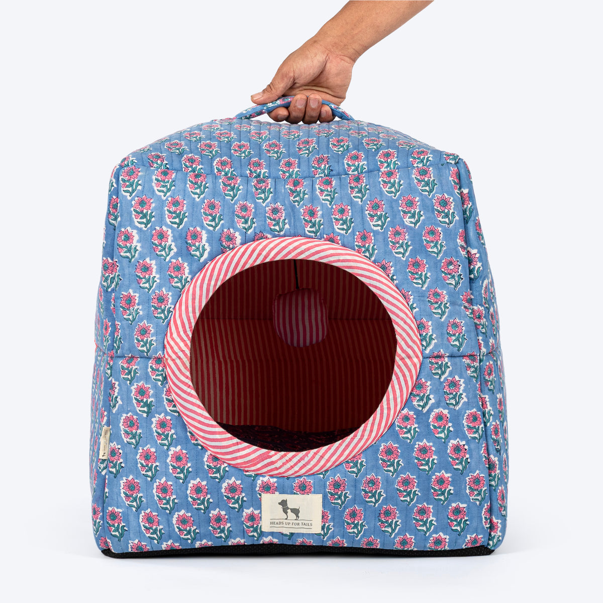 HUFT Jaipuri Phool Block-Printed Tent For Cat - Blue & Pink