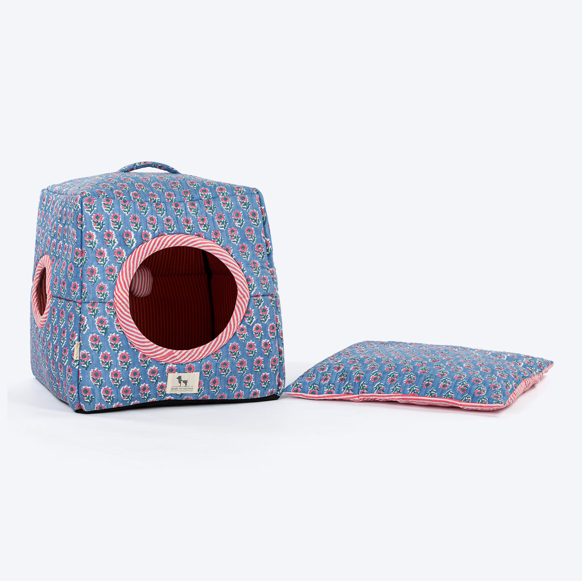 HUFT Jaipuri Phool Block-Printed Tent For Cat - Blue & Pink