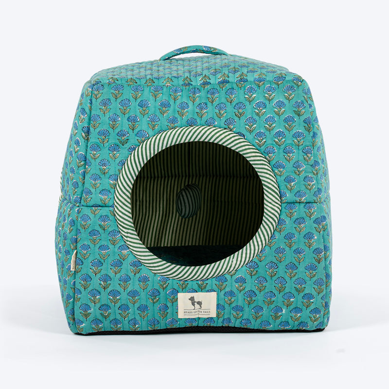 HUFT Jaipuri Gul Block-Printed Tent For Cat - Green & Blue