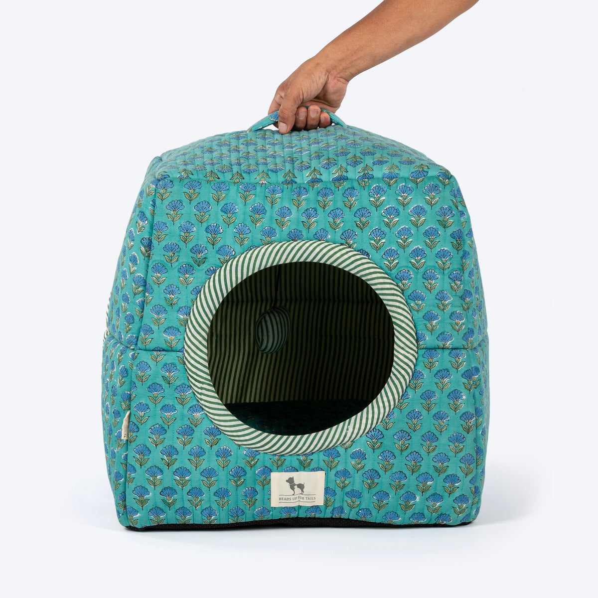 HUFT Jaipuri Gul Block-Printed Tent For Cat - Green & Blue