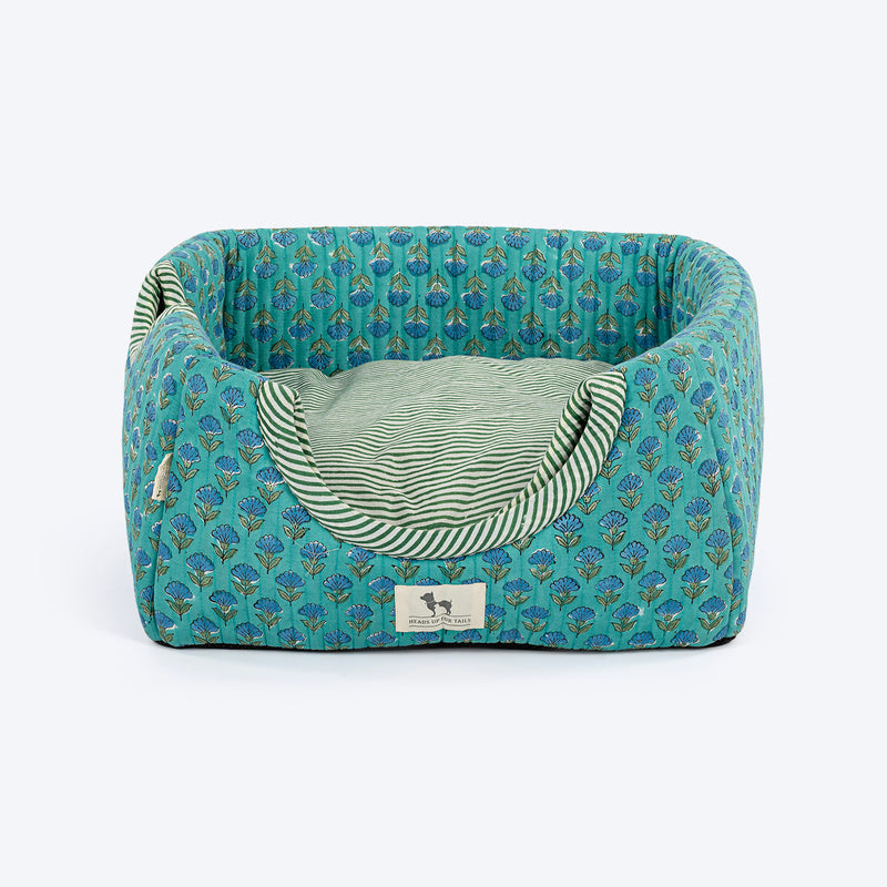 HUFT Jaipuri Gul Block-Printed Tent For Cat - Green & Blue