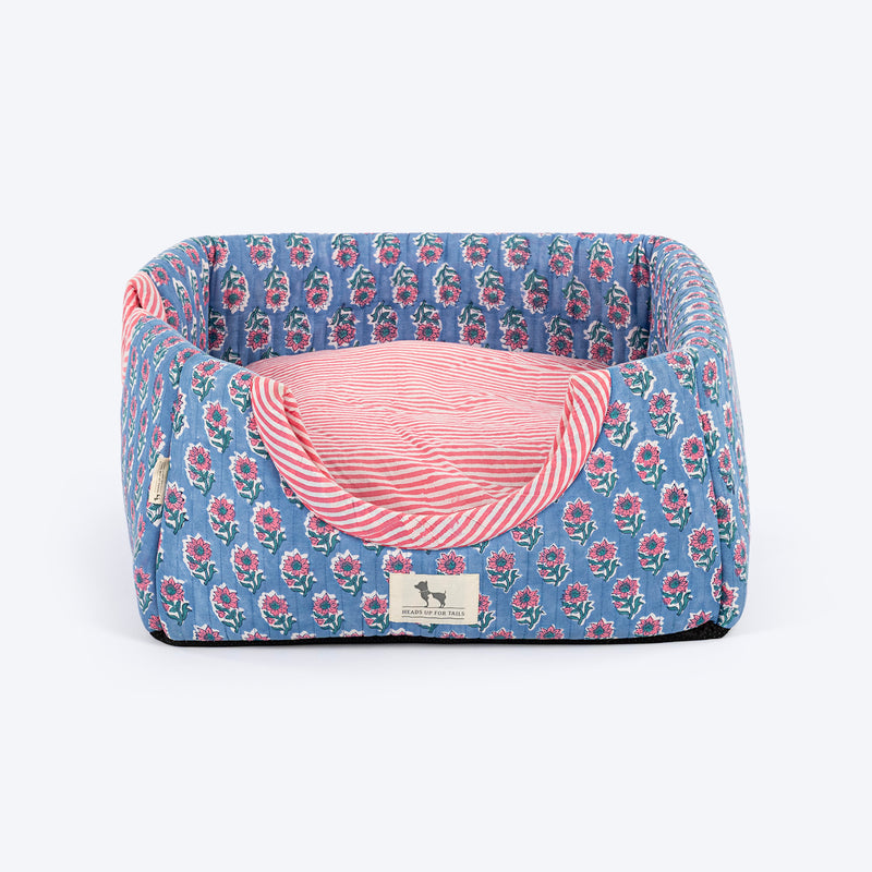 HUFT Jaipuri Phool Block-Printed Tent For Cat - Blue & Pink