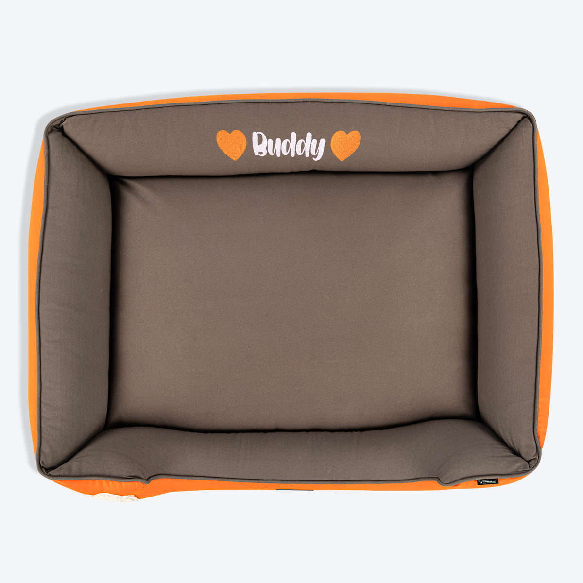 HUFT Personalised Cloudy Bear Classic Lounger Bed For Dog - Orange & Grey - Heads Up For Tails