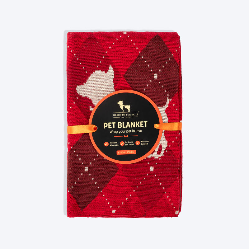 HUFT Cuddle Checks Blanket For Dog & Cat - Red - Heads Up For Tails