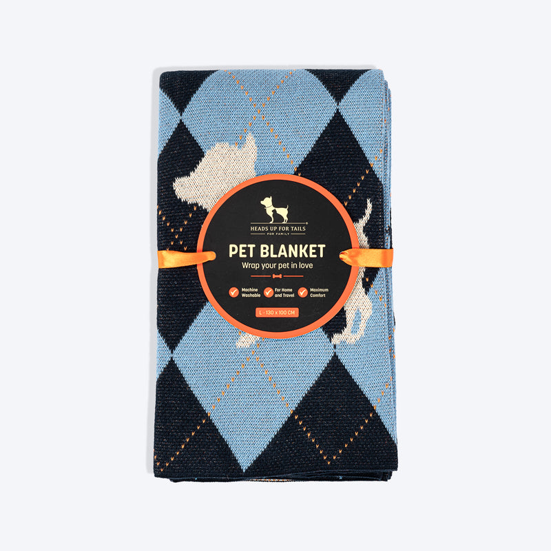 HUFT Cuddle Checks Blanket For Dog & Cat - Blue - Heads Up For Tails
