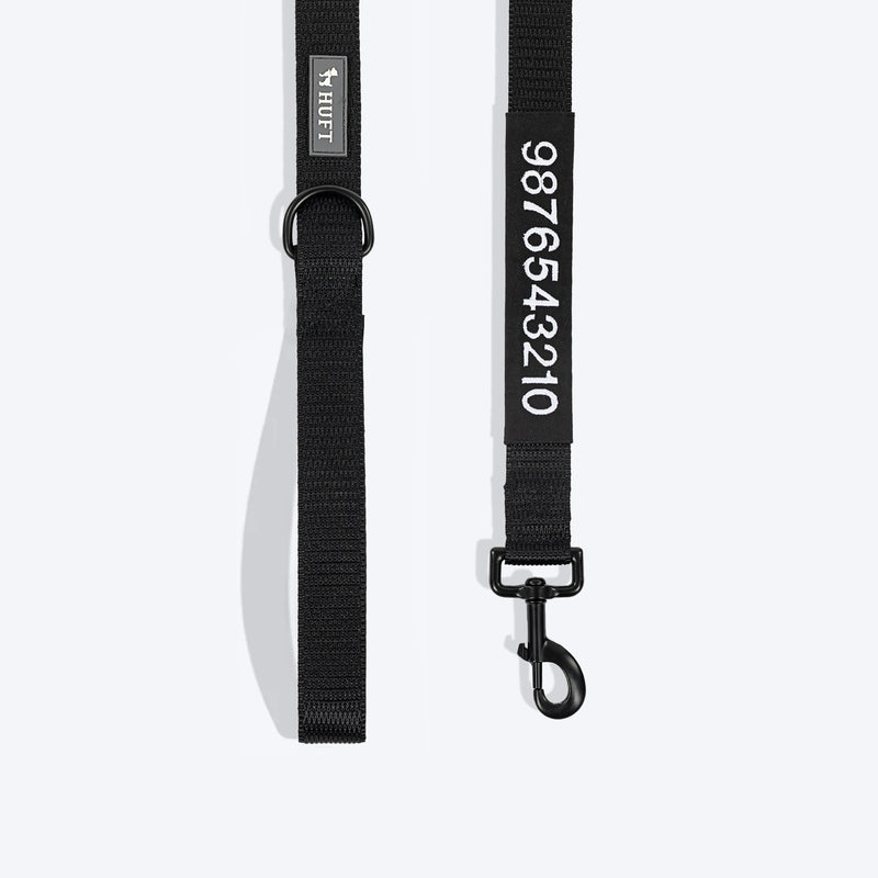HUFT Classic Personalised (Mobile No.) Dog Leash - Coal Black - Heads Up For Tails