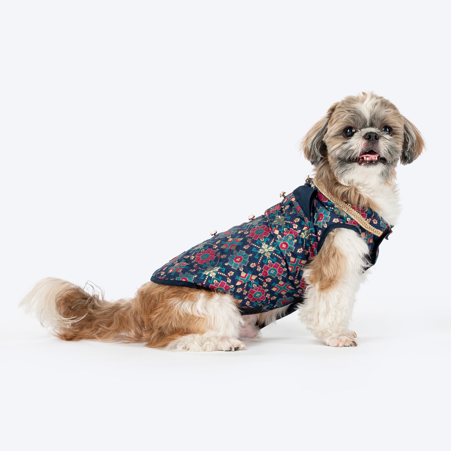 HUFT Customised Paw-tola Pawfect Brocade Sherwani For Dog & Cat - Navy