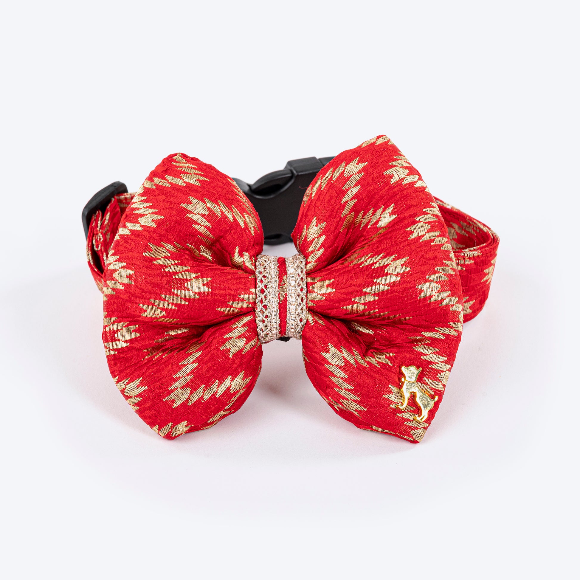 HUFT Festive Desi Glam Dog Bow Tie With Strap - Red - Heads Up For Tails