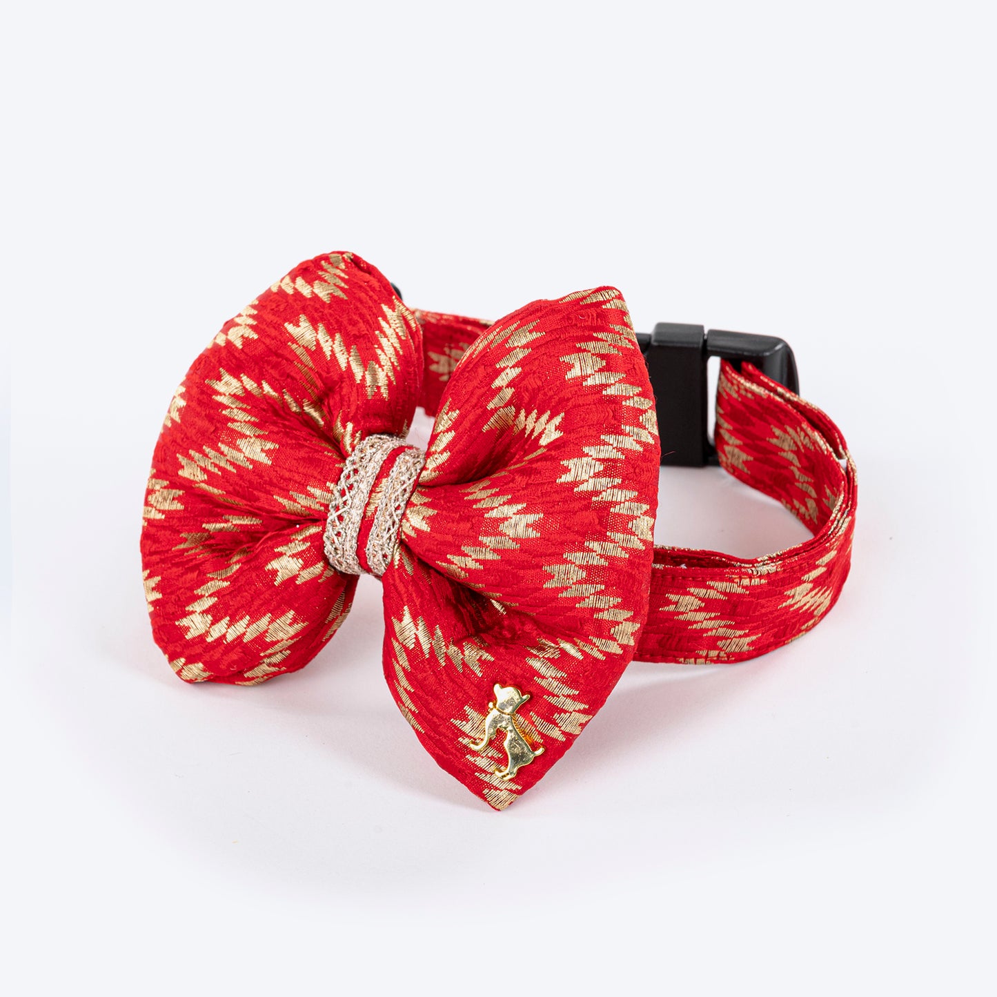 HUFT Festive Desi Glam Dog Bow Tie With Strap - Red - Heads Up For Tails