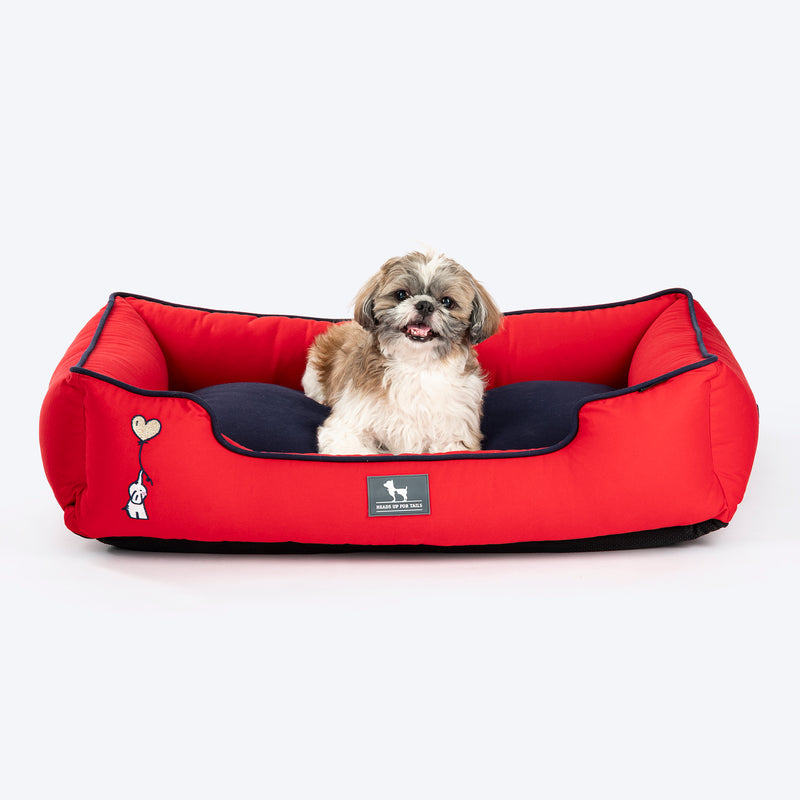 HUFT Ellie Classic Lounger Bed For Dog - Red & Navy - Heads Up For Tails