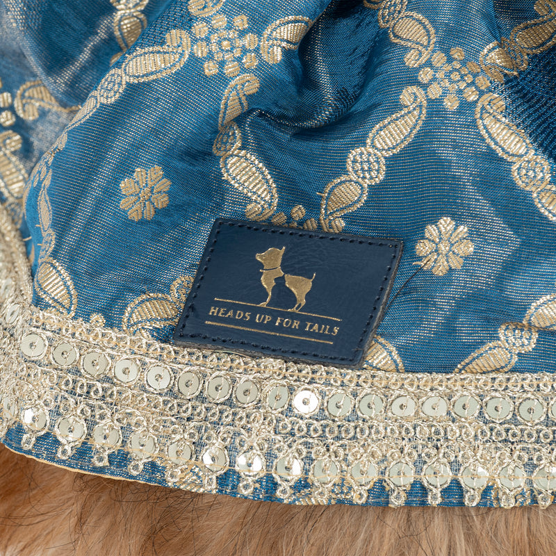 HUFT Customised Regal Raat Rani Brocade Lehenga Choli Set For Dog & Cat - Slate Blue - Heads Up For Tails