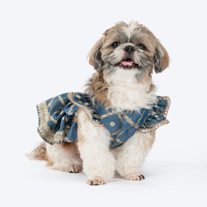 HUFT Customised Regal Raat Rani Brocade Lehenga Choli Set For Dog & Cat - Slate Blue - Heads Up For Tails
