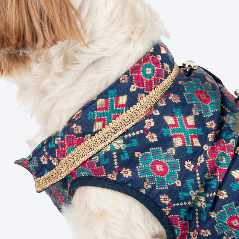 HUFT Customised Paw-tola Pawfect Brocade Sherwani For Dog & Cat - Navy - Heads Up For Tails
