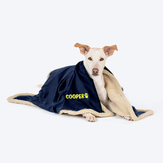 HUFT Personalised Luxe Velvet Blanket For Dog & Cat - Dark Navy